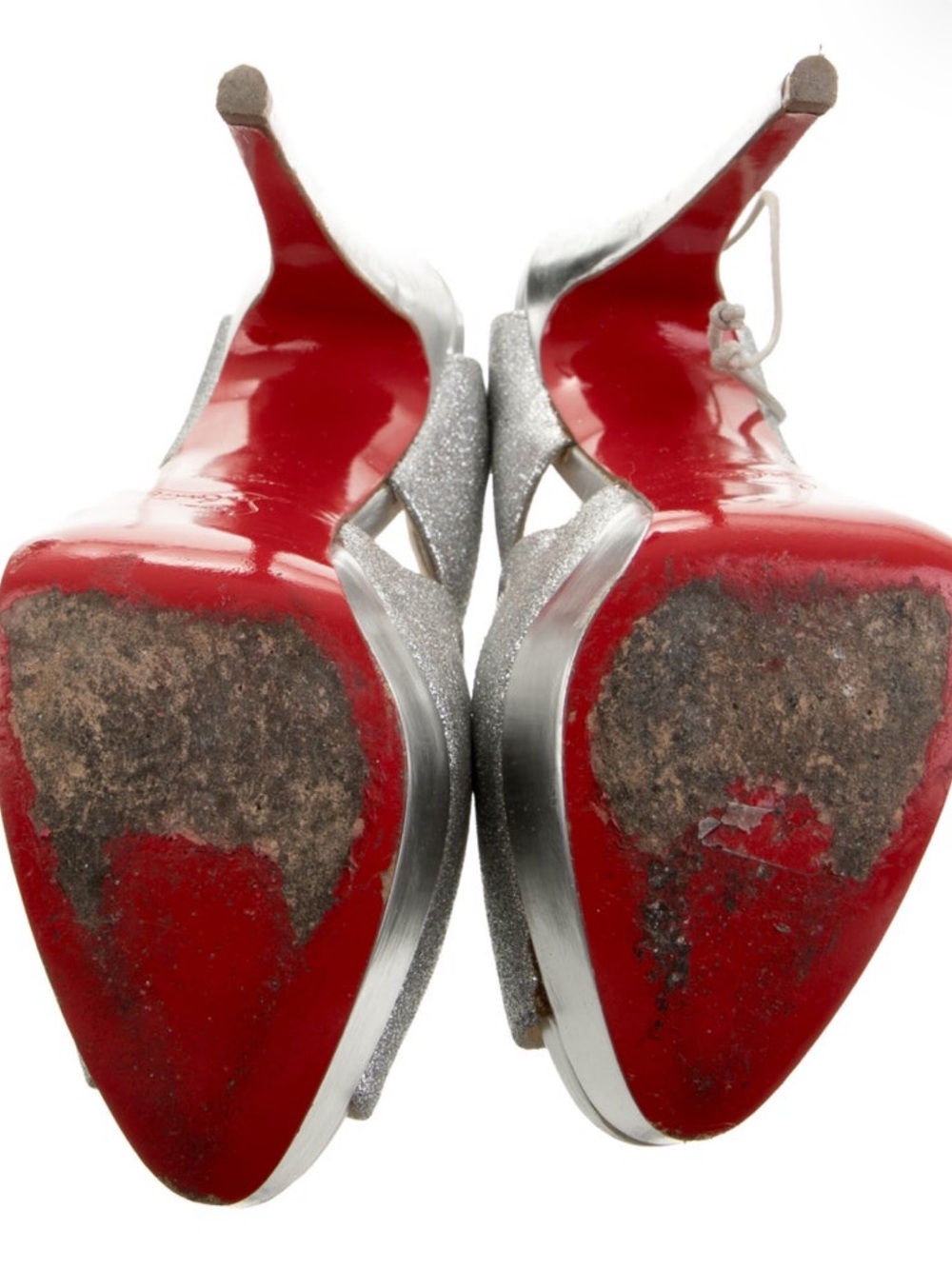 Christian Louboutin Silver Glitter High Heel Sandals with Mesh Panels - Picture 4 of 4